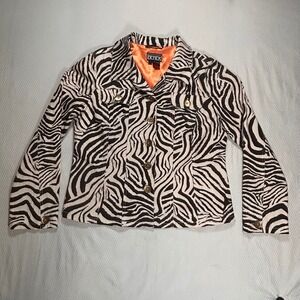 VTG‎ Y2K Berek Zebra Print Jacket Womens Large Black White Metallic Gold